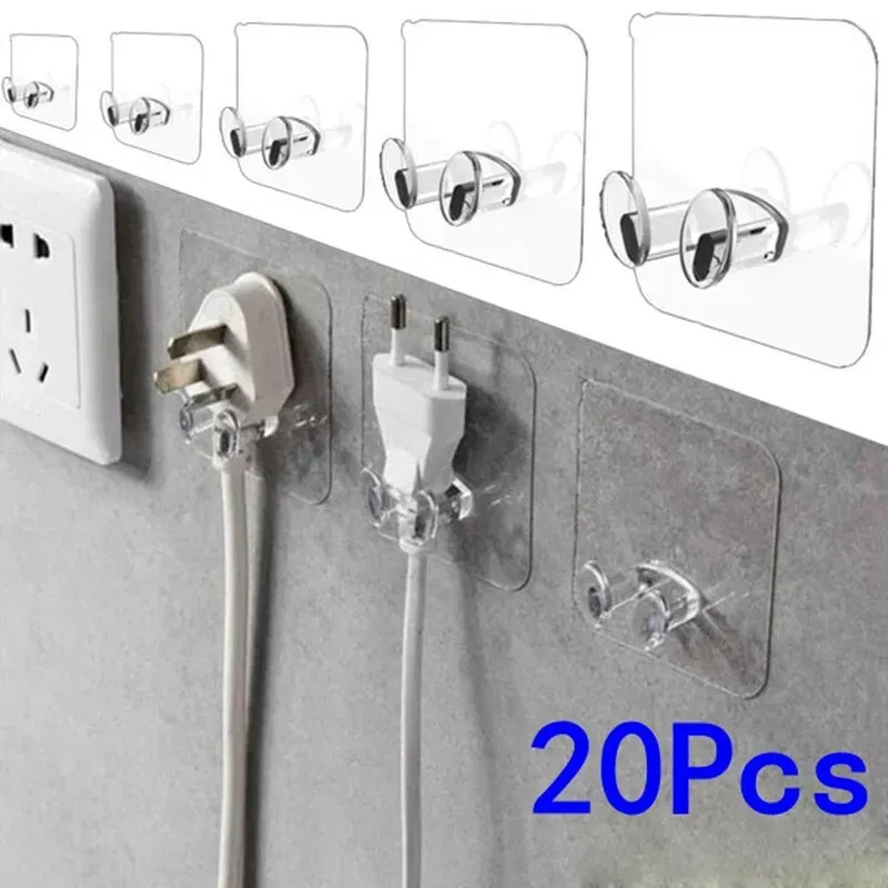 20 40pcs Hook Power Plug Bracket Tidy Hanging Rack Strong Adhesion Seamless Waterproof Kitchen Bathroom Wall Hook