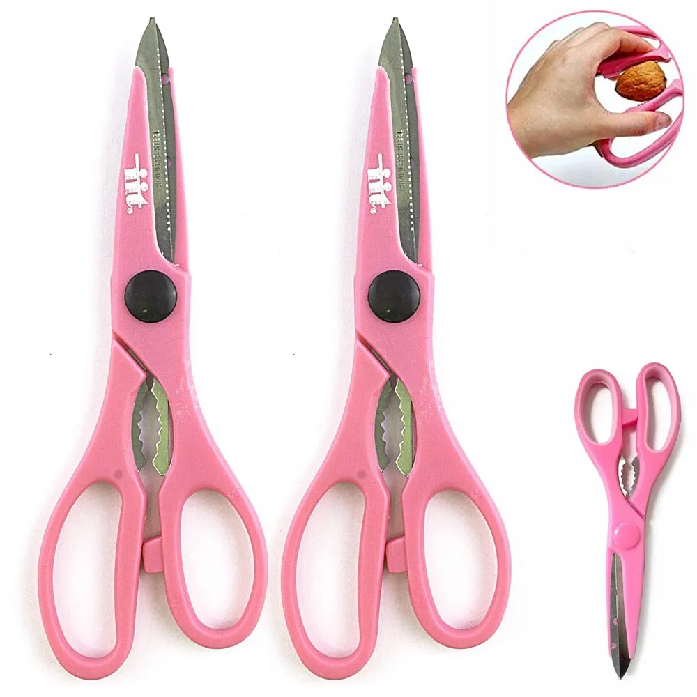 2pc Pink Scissors Stainless Steel Kitchen Sharp Shears Multi-Purpose Food Cutter