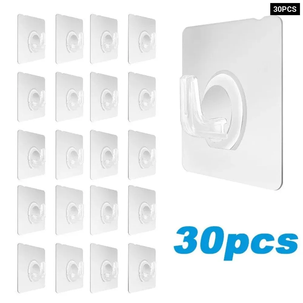30 Pcs Transparent Strong Self Adhesive Wall Hooks Accessories