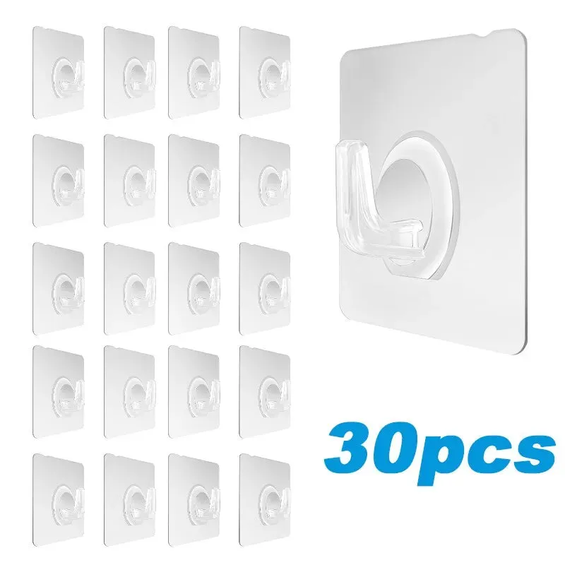 30 Pcs Transparent Strong Self Adhesive Wall Hooks Accessories