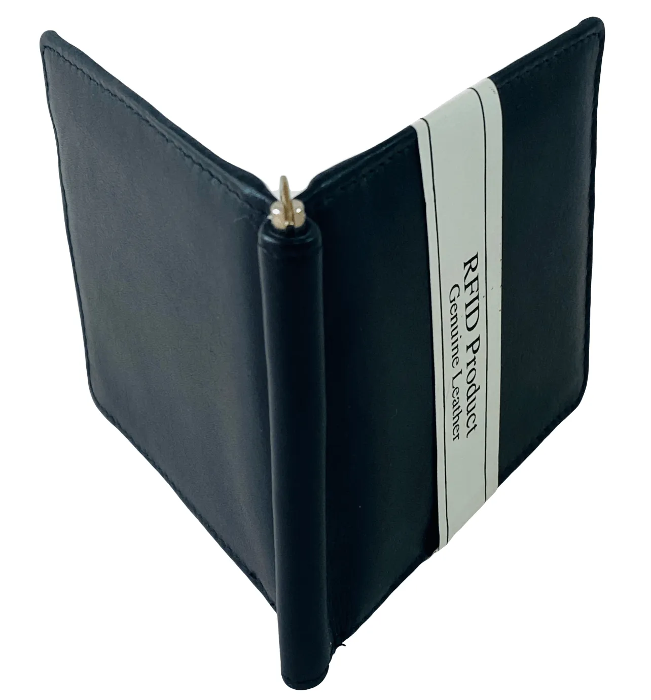 Black Bifold Wallet Featuring Money Clip Made with Genuine Leather