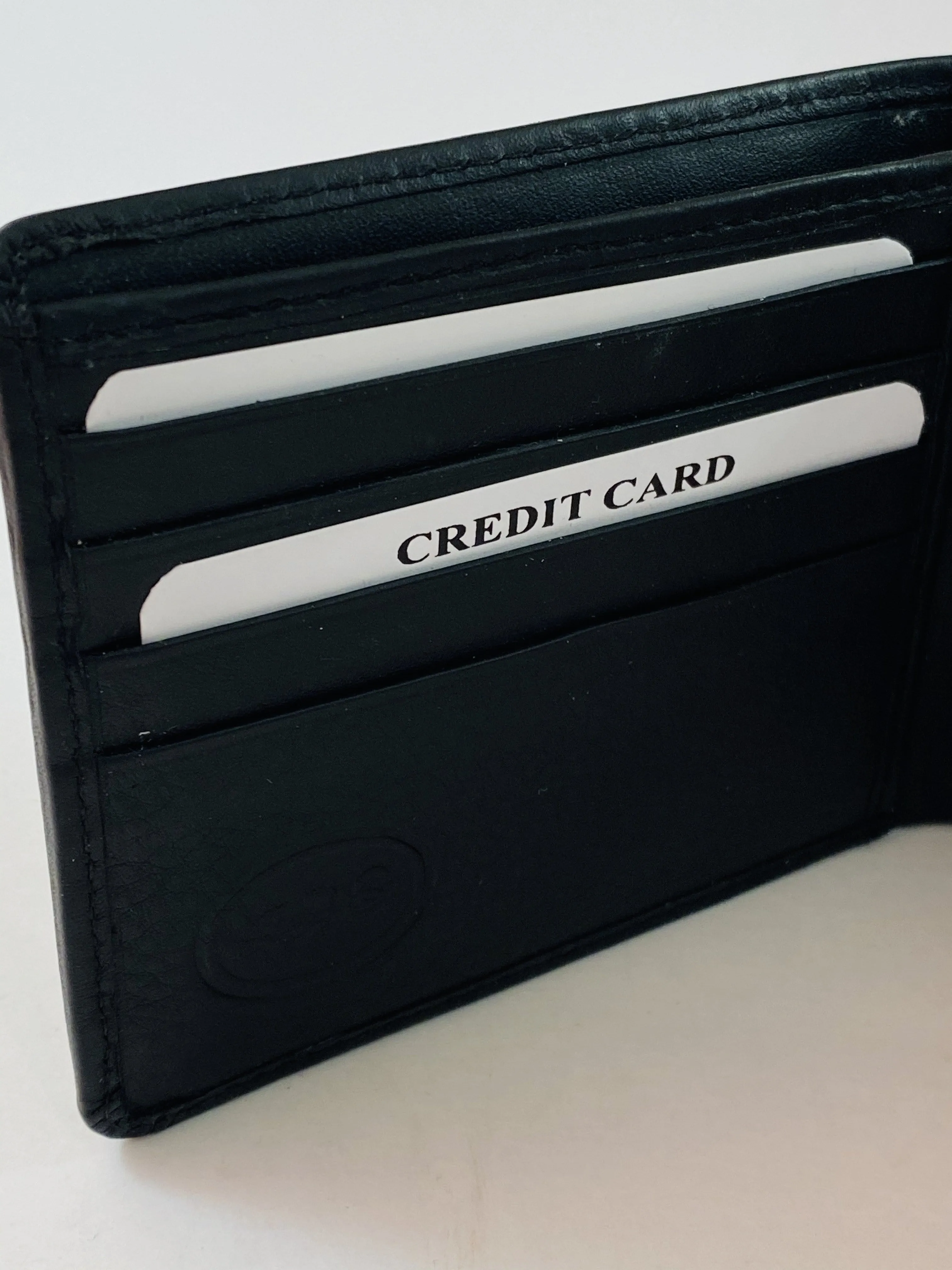 Black Bifold Wallet Featuring Snap Closure Coin Pouch Made with Genuine Leather