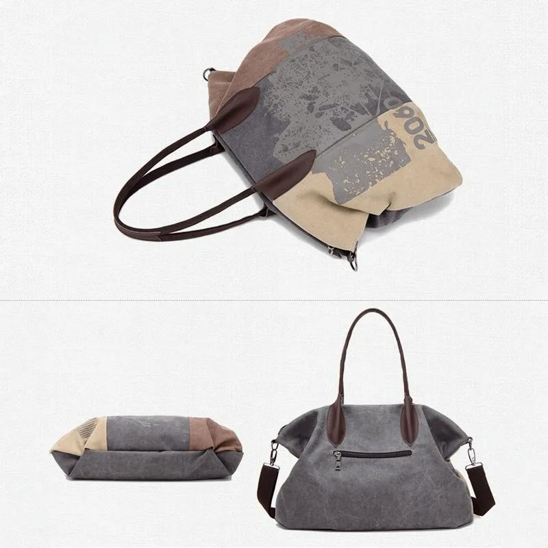 Blue Graffiti Canvas Shoulder Bag - Large Capacity