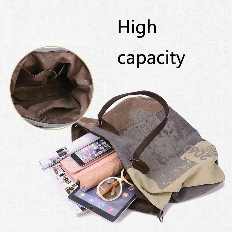 Blue Graffiti Canvas Shoulder Bag - Large Capacity