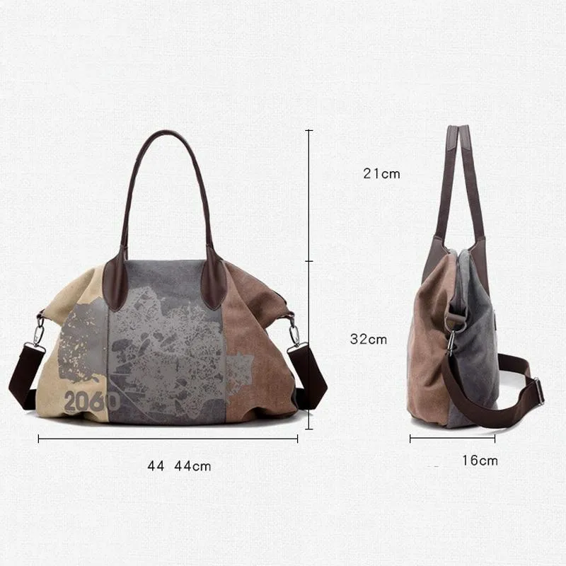 Blue Graffiti Canvas Shoulder Bag - Large Capacity