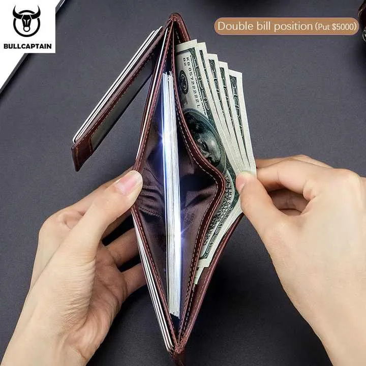 BULLCAPTAIN محافظ جلد الرجال محفظة . BULLCAPTAIN Men's Leather Wallets RFID Chip Business