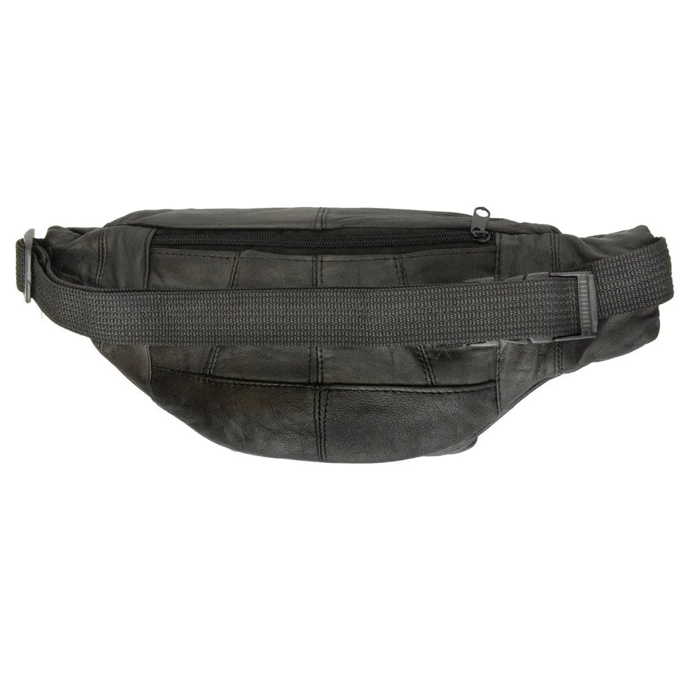 Genuine Leather Fanny Pack Black Pouch Waist Bag Slim Design Hiking Camp Travel