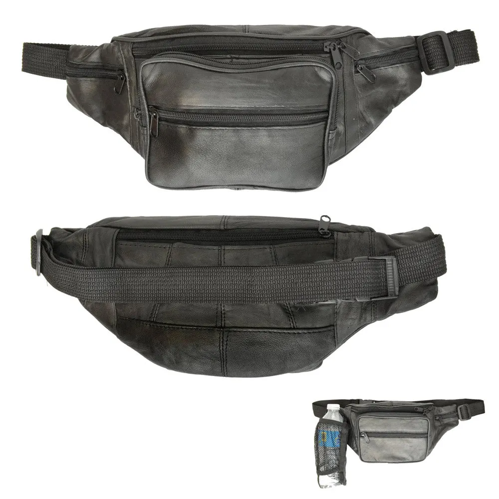 Genuine Leather Fanny Pack Black Pouch Waist Bag Slim Design Hiking Camp Travel