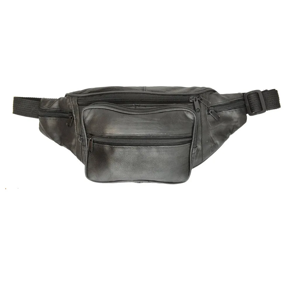 Genuine Leather Fanny Pack Black Pouch Waist Bag Slim Design Hiking Camp Travel