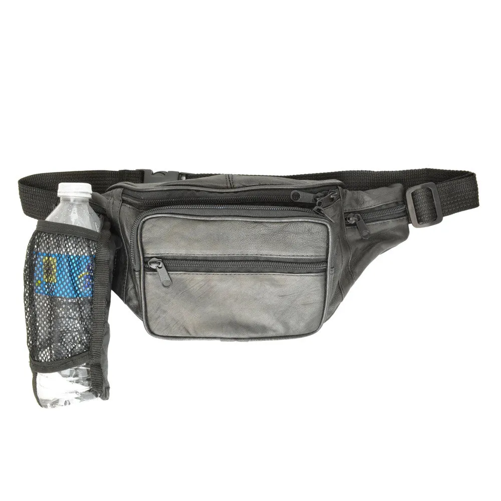 Genuine Leather Fanny Pack Black Pouch Waist Bag Slim Design Hiking Camp Travel