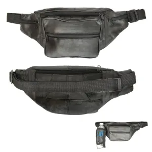 Genuine Leather Fanny Pack Black Pouch Waist Bag Slim Design Hiking Camp Travel