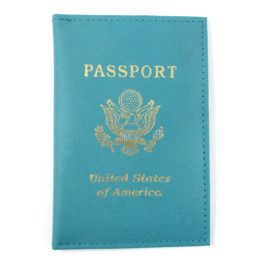 Genuine Leather US Passport Cover ID Holder Wallet Travel Case Handmade Teal New