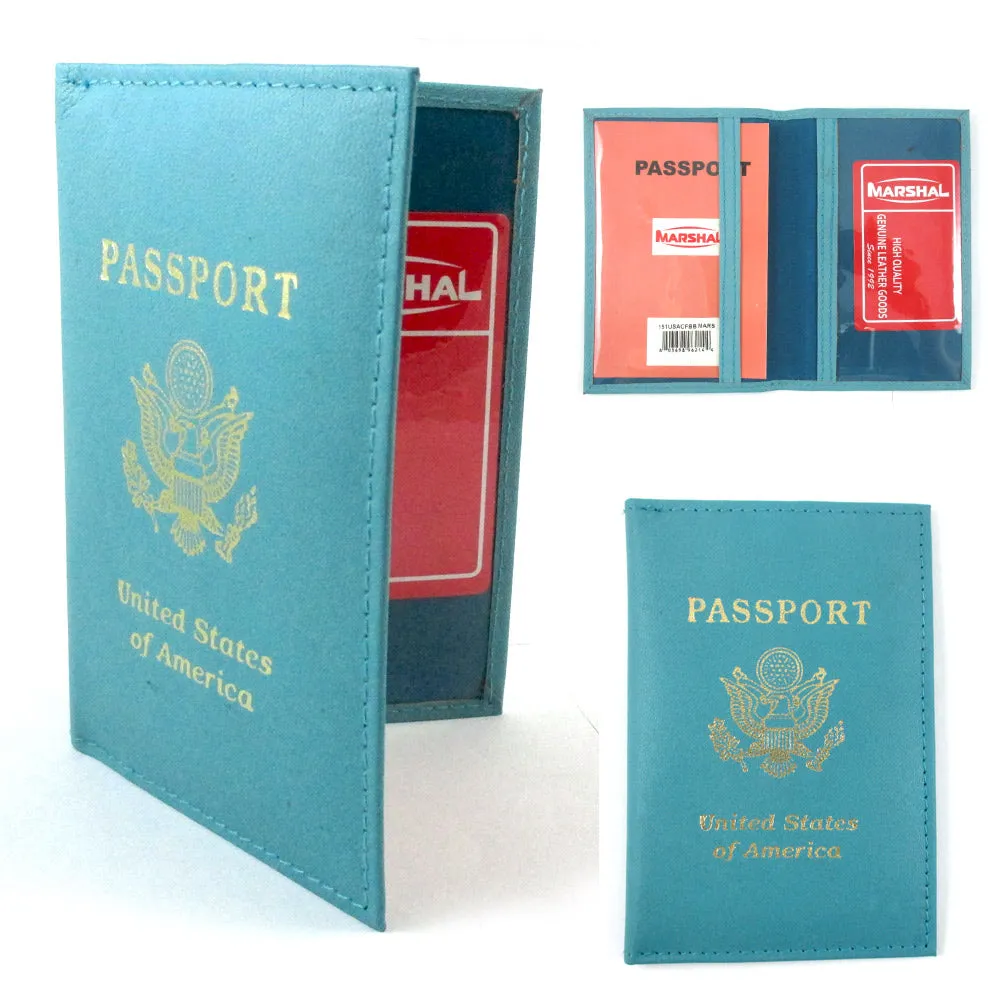 Genuine Leather US Passport Cover ID Holder Wallet Travel Case Handmade Teal New