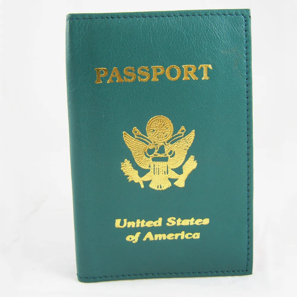 Genuine Leather US Passport Cover ID Holder Wallet Travel Case Handmade Teal New