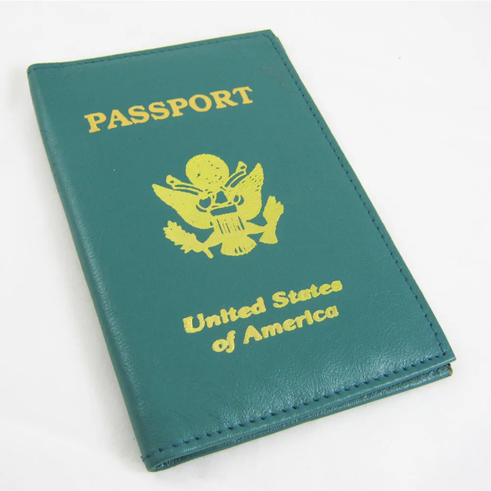 Genuine Leather US Passport Cover ID Holder Wallet Travel Case Handmade Teal New