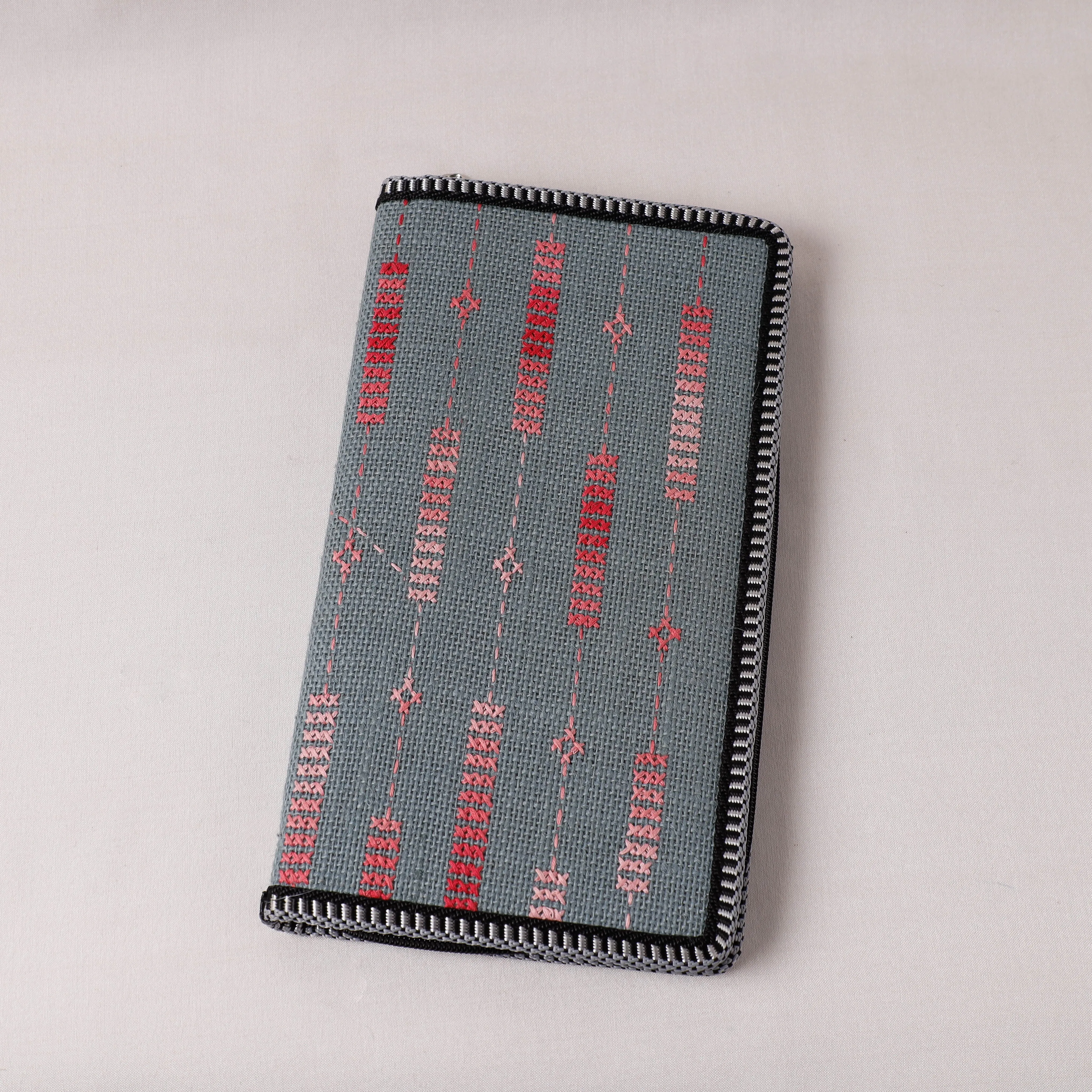 Grey - Tribal Embroidery Jute Passport Cover