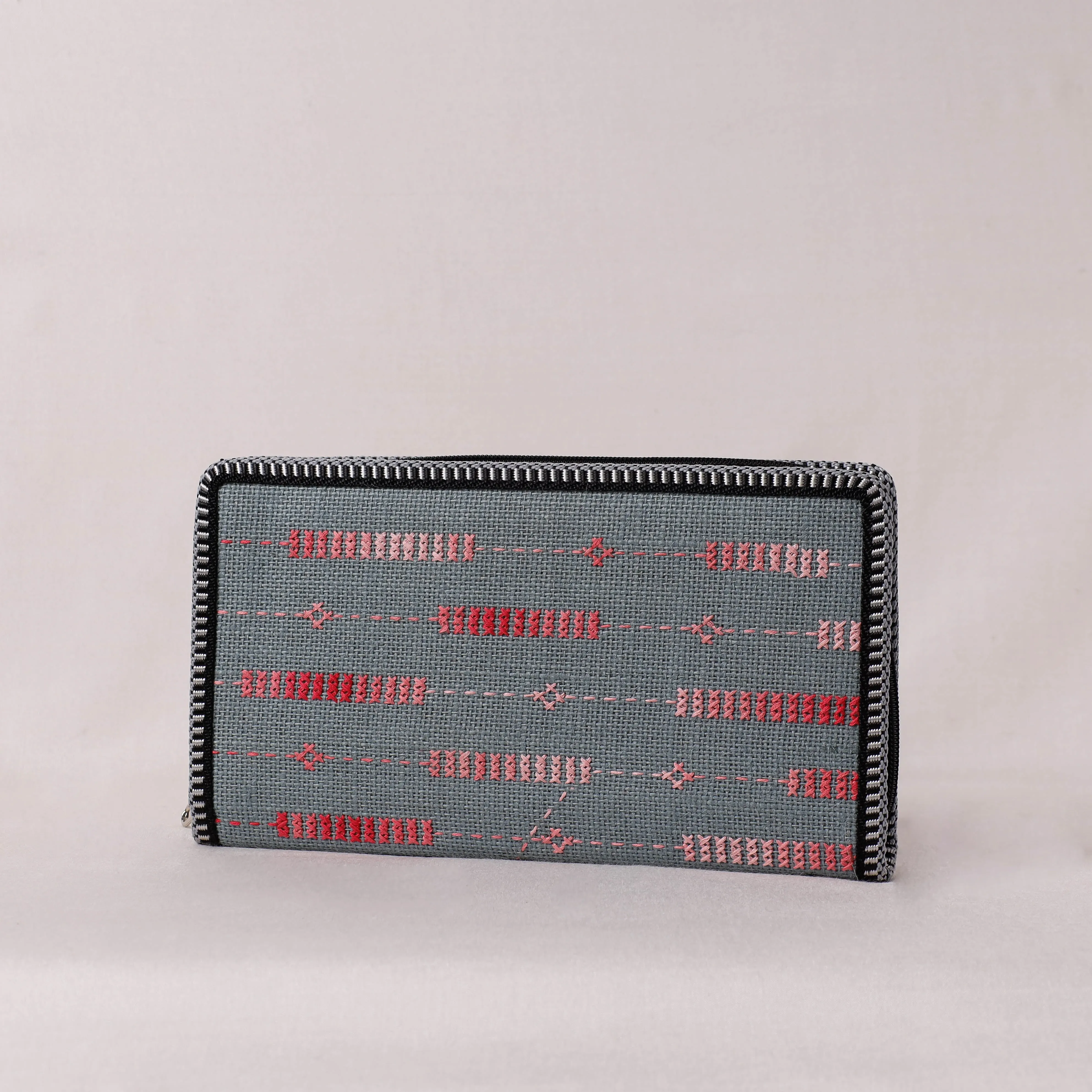 Grey - Tribal Embroidery Jute Passport Cover