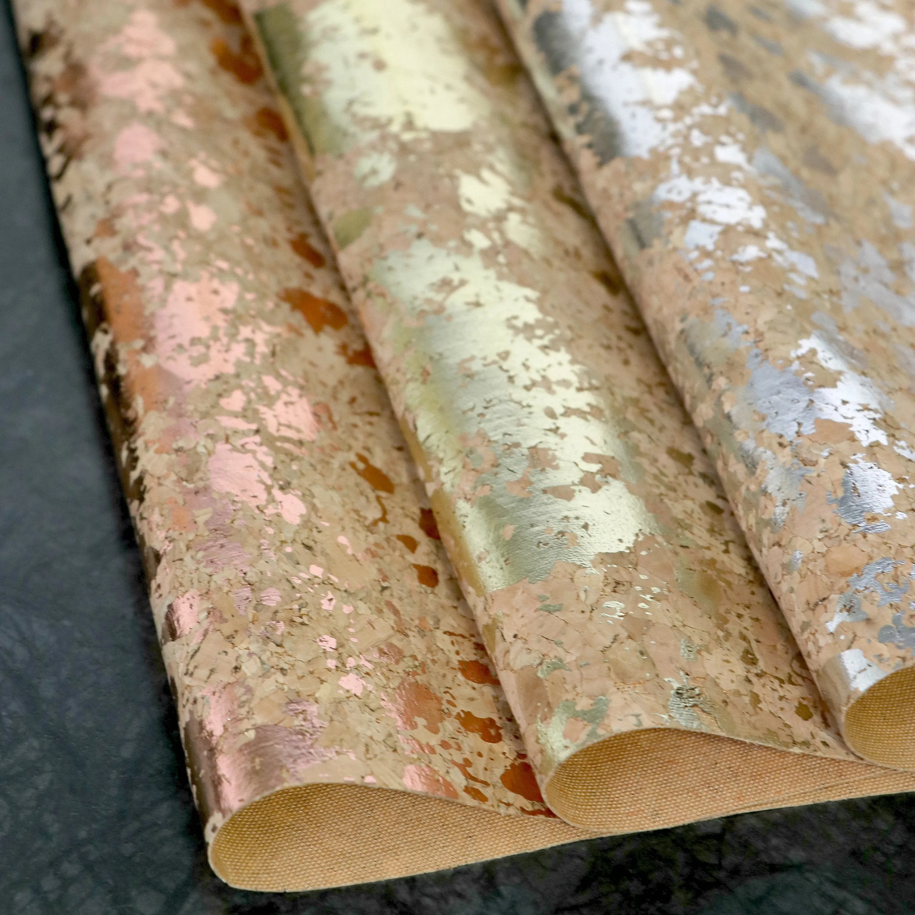 Natural Rose Gold Splatter Cork Fabric