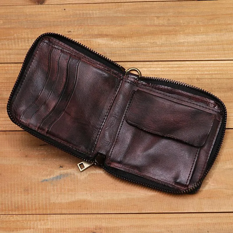 Retro Handmade Genuine Leather Zipper Wallet