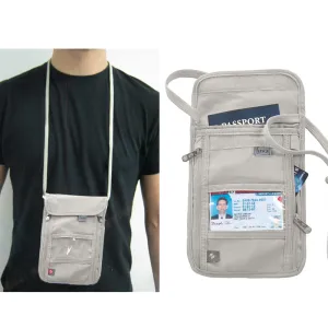 RFID Blocking Stash Neck Wallet Travel Pouch Passport Holder Taupe