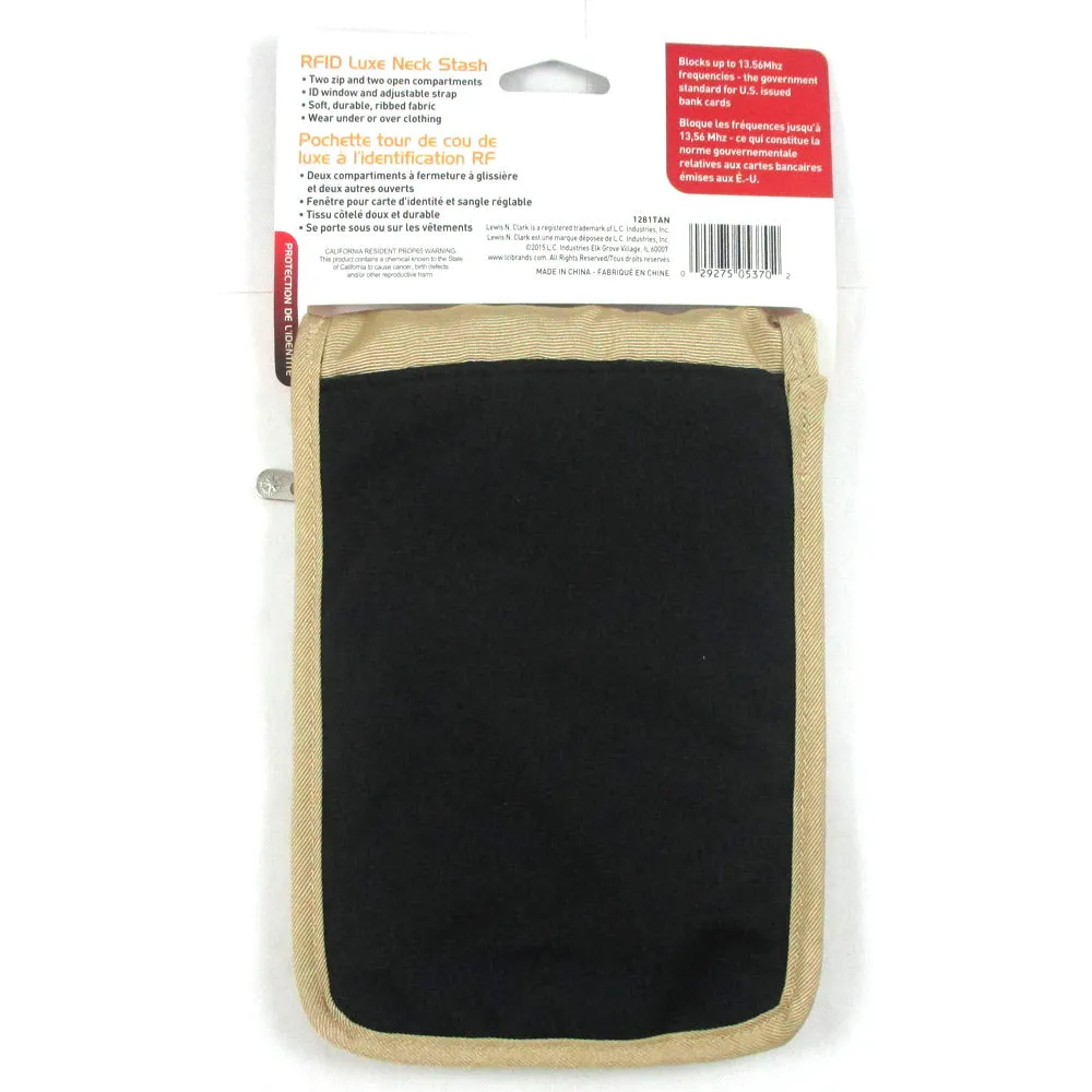 RFID Neck Stash Pouch Travel Holder Passport Id Wallet Bag Lewis N Clark Tan !