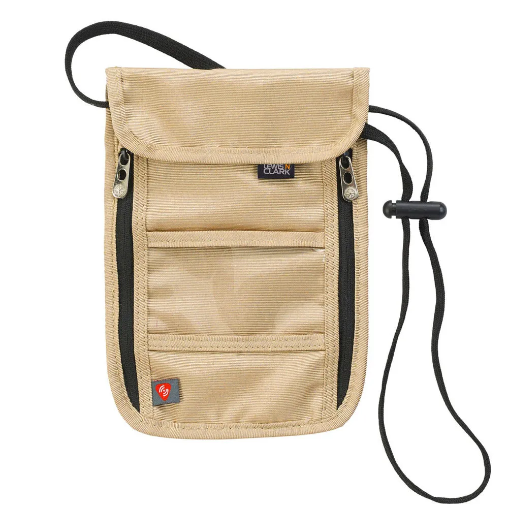 RFID Neck Stash Pouch Travel Holder Passport Id Wallet Bag Lewis N Clark Tan !