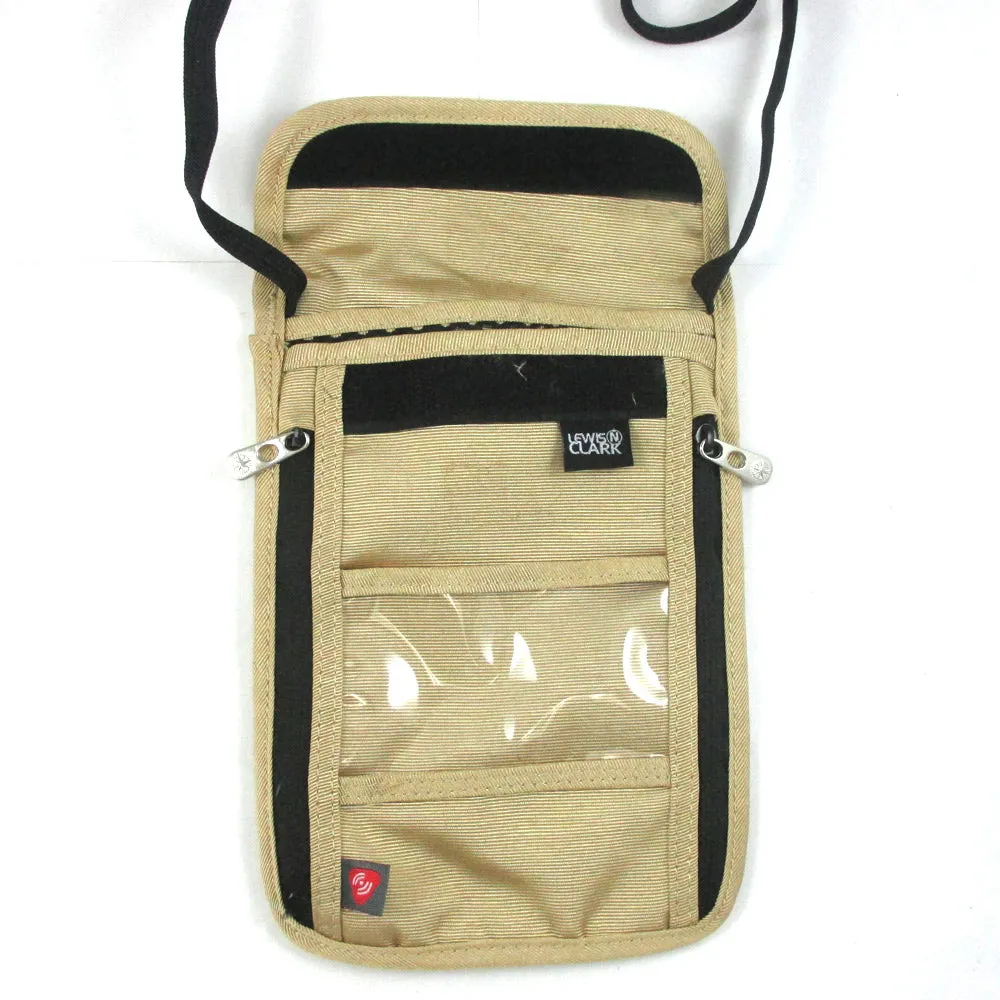 RFID Neck Stash Pouch Travel Holder Passport Id Wallet Bag Lewis N Clark Tan !