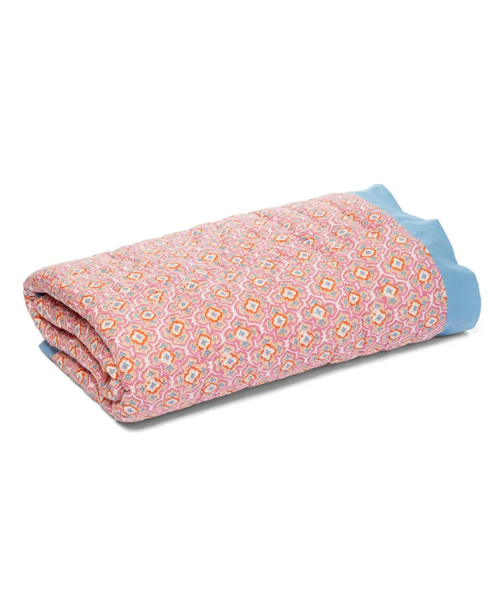 Sky Blue-Trim Abstract Quilted Blanket